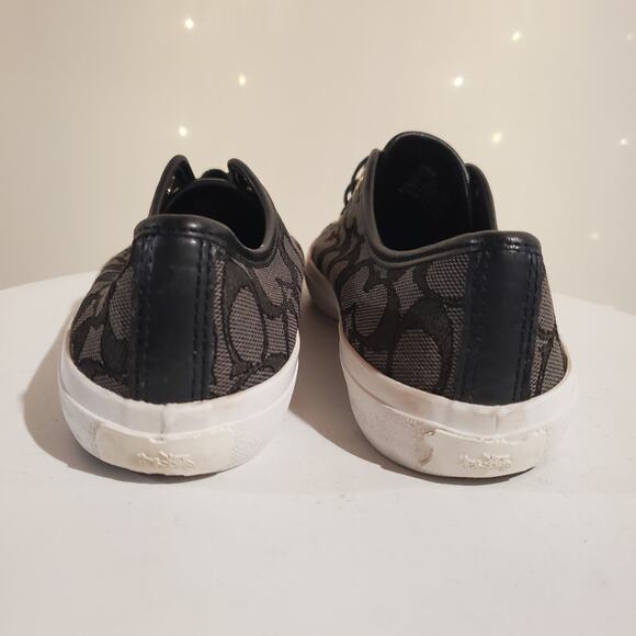 COACH Empire Outline Signature C Logo Low Top Cap Toe Sneakers 6B Black Smoke - Picture 5 of 9